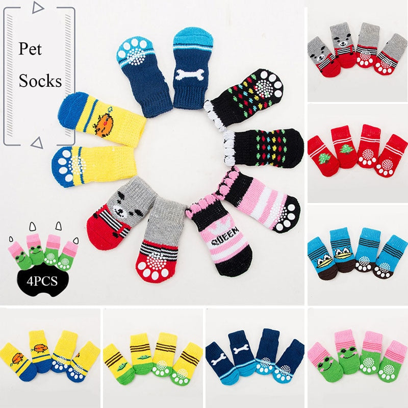 4pcs Anti Slip knitted Socks For Small to Medium Dogs.
