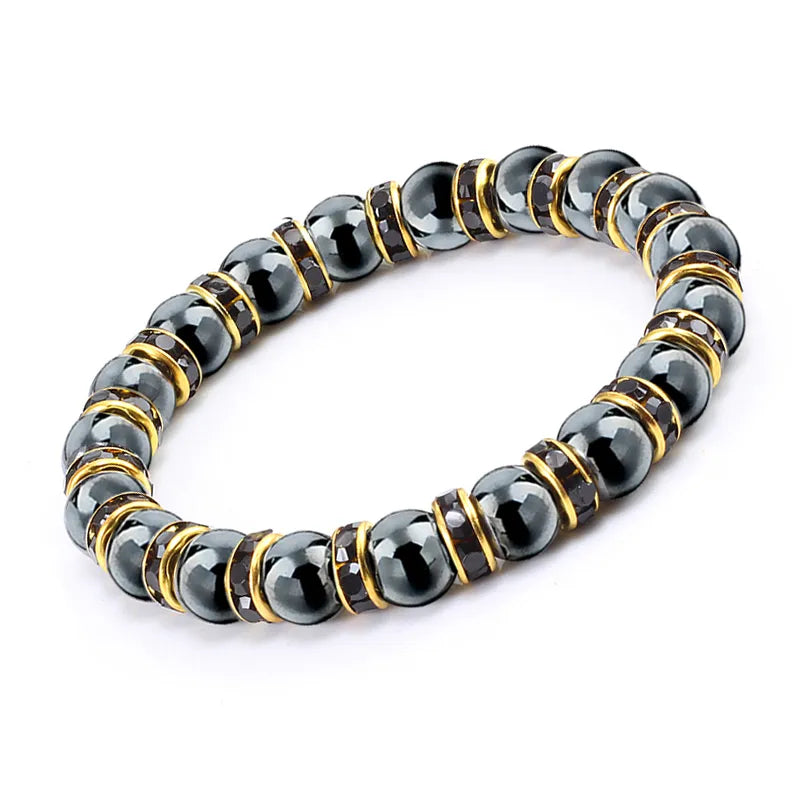 Men And Women's Natural Hematite Stretch Non-Magnetic Bead Bracelets.