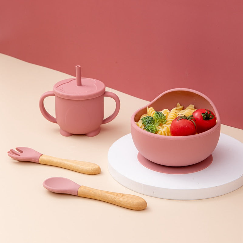 Babies Silicone Bowl, Fork, Spoon, OR Cup and Straw With Suction Cup.