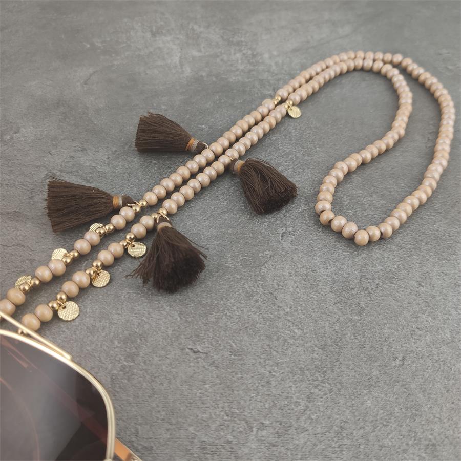 Boho Wood Bead Chains with Silver Metal Balls For Eyeglasses/Sunglasses.