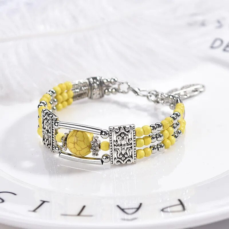 Vintage Natural Stone Bohemian Bracelet For Women.