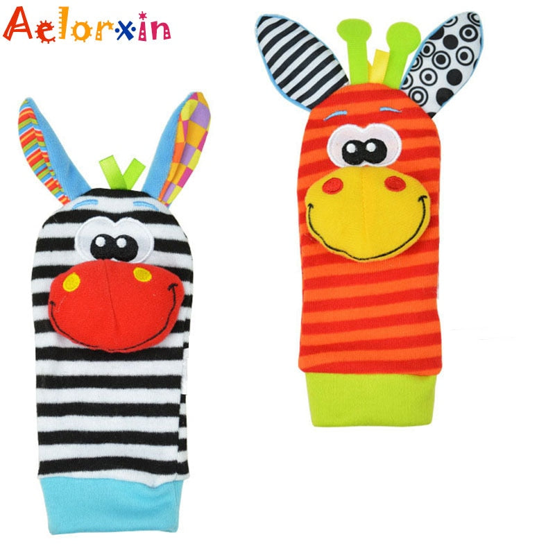 0-12 Months Baby Animal Socks+ Rattle OR Wrist Strap +Rattles.