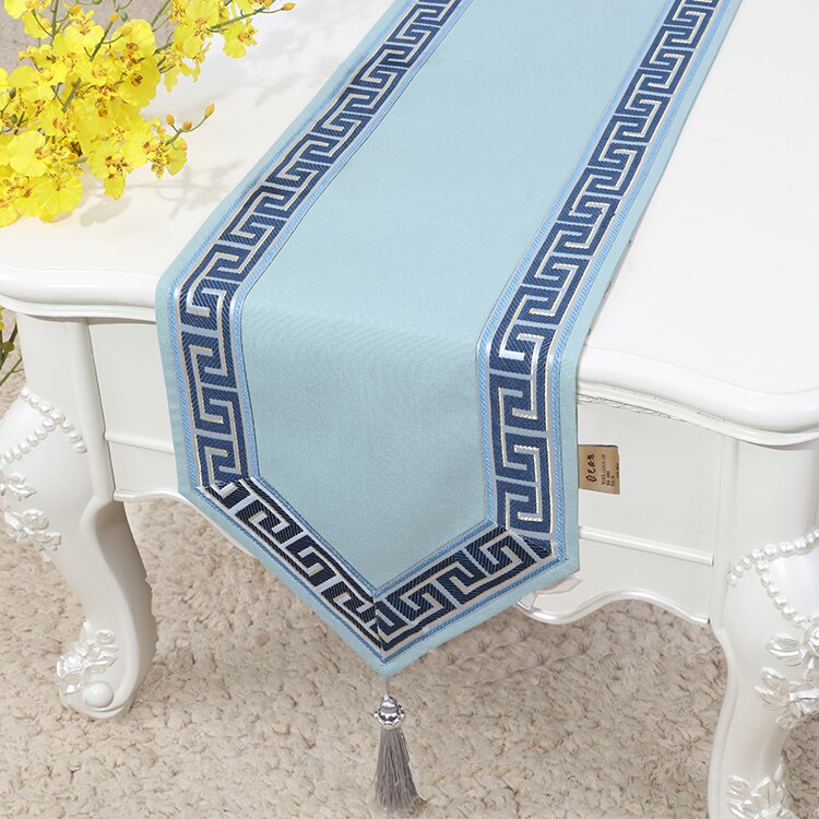 Rose Linen Table Runner With Tassels.