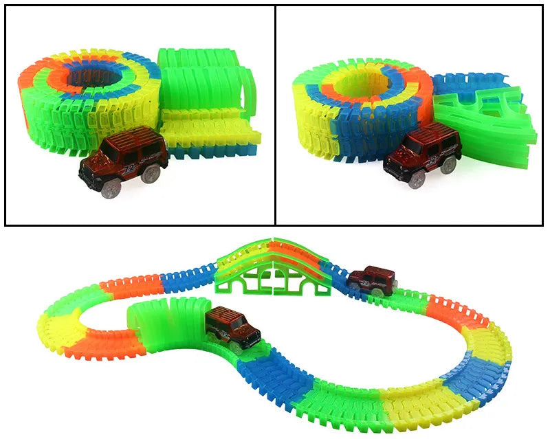 Flexible Glowing Race Track Set. Amount Of Pieces And Number Of Cars Vary.