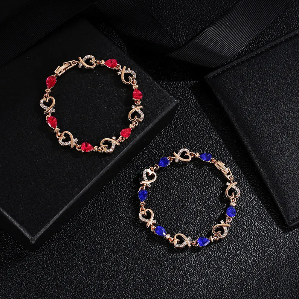 SUMENG New 5 Colors Crystal Heart Chain Bracelet.