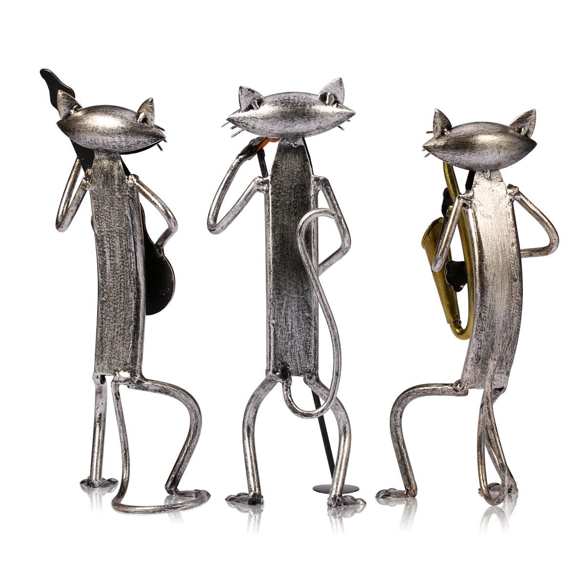 Tooarts Metal Cat Figurines Playing instruments and Singing.
