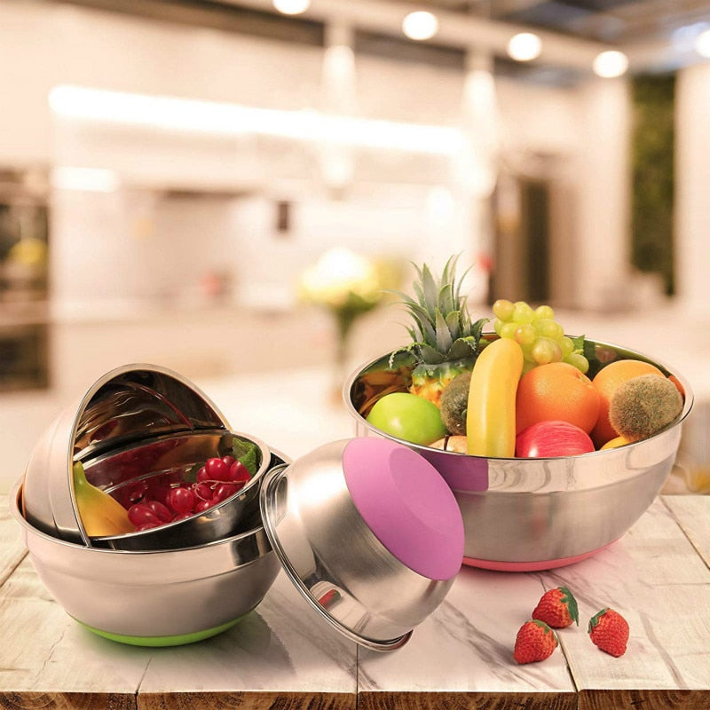 1.5-2 - 2.5-3.5 -5QT (set of 5) Silicone bottom Stainless Steel Mixing Bowls.