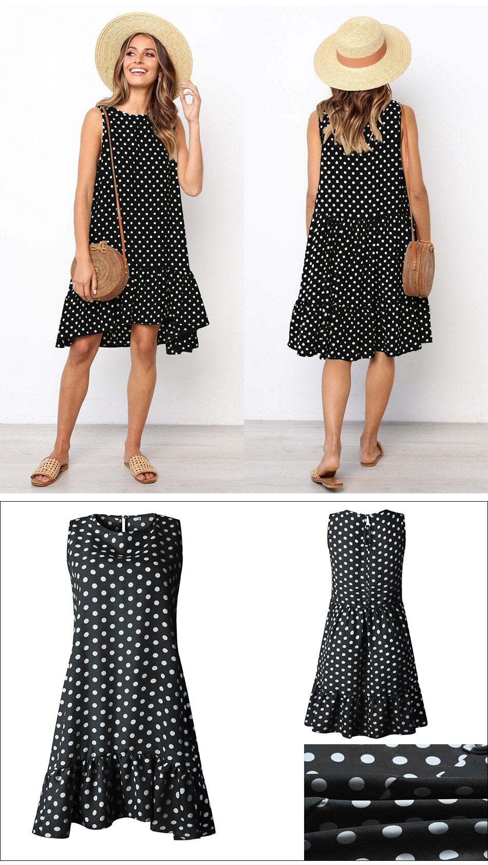 Lossky Women's Polka Dot Chiffon Sleeveless Beach Min Summer Dress.
