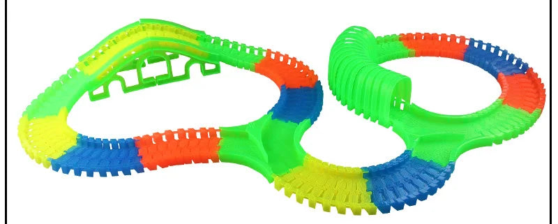 Flexible Glowing Race Track Set. Amount Of Pieces And Number Of Cars Vary.
