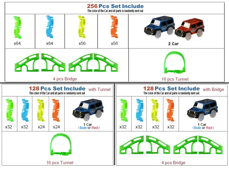 Flexible Glowing Race Track Set. Amount Of Pieces And Number Of Cars Vary.