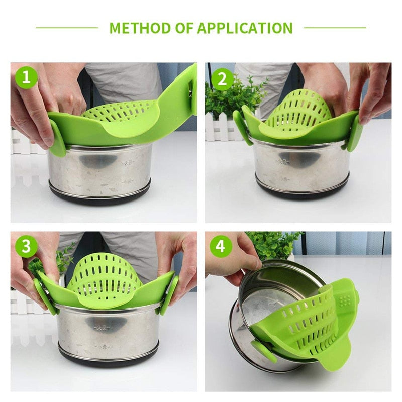 Silicone Clip-on Pan Pot Strainer.