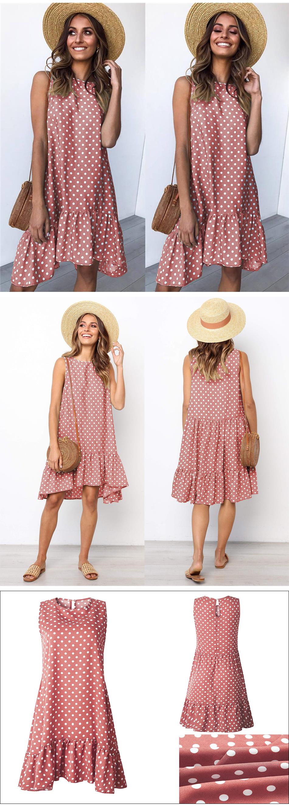 Lossky Women's Polka Dot Chiffon Sleeveless Beach Min Summer Dress.