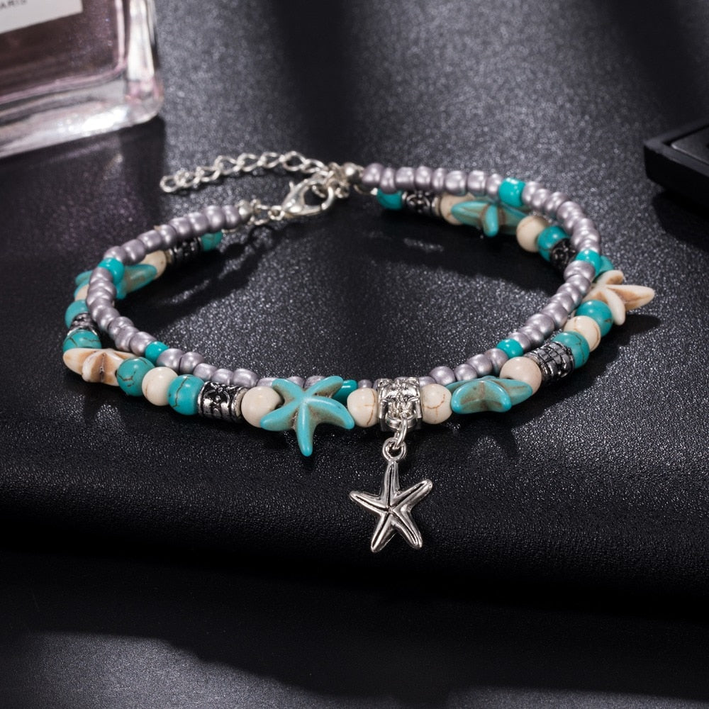 IPARAM Bobo Retro Bohemia Round Rune Starfish Anklet Pull Bead Bracelet.