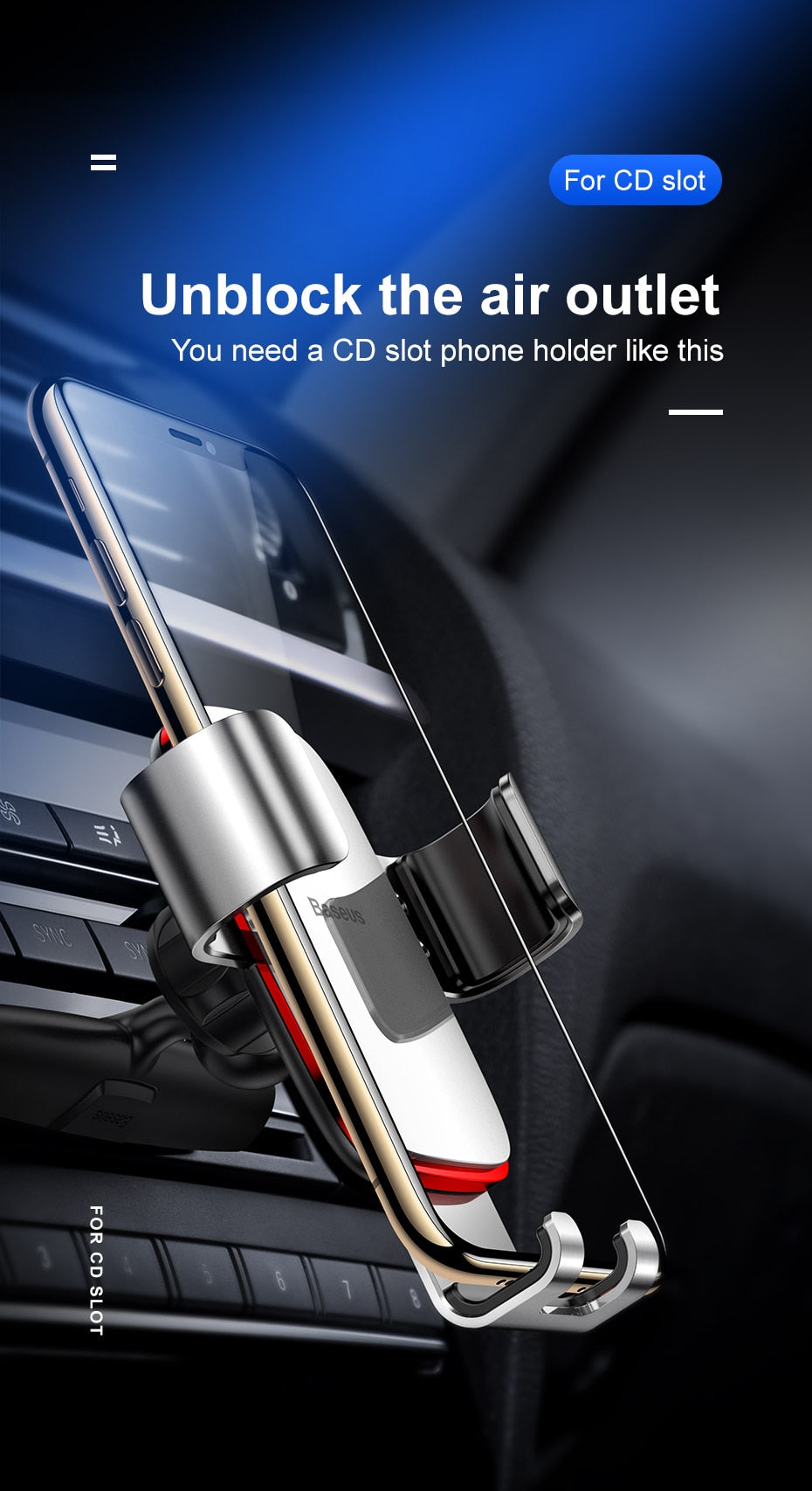 Car cell phone holder mounts in the CD player Suitable for iphones and Samsung mobiles.