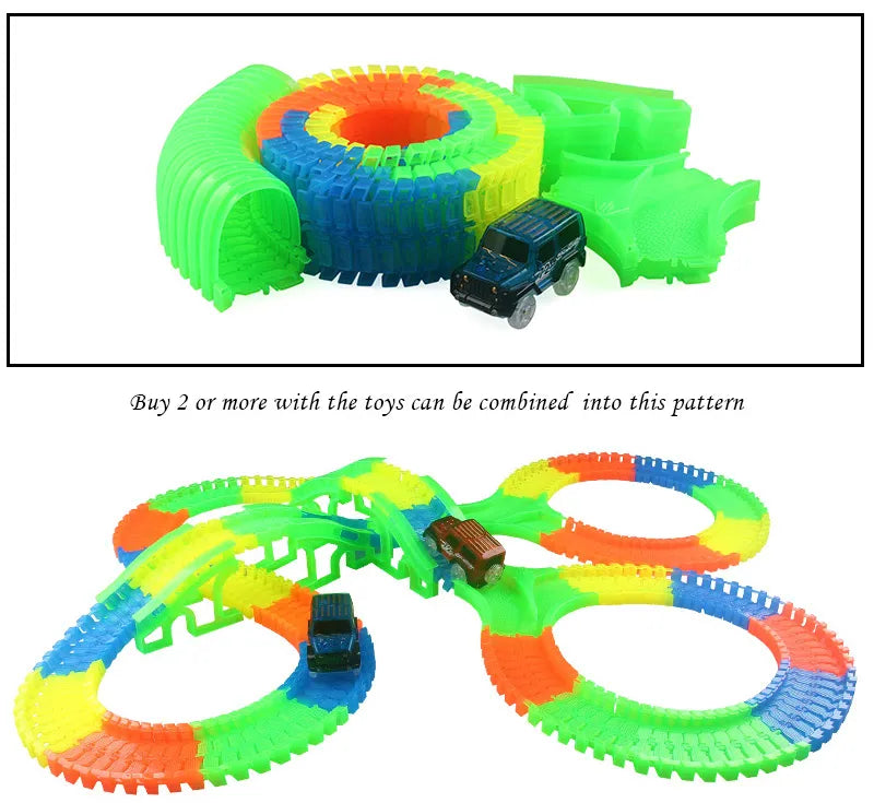 Flexible Glowing Race Track Set. Amount Of Pieces And Number Of Cars Vary.