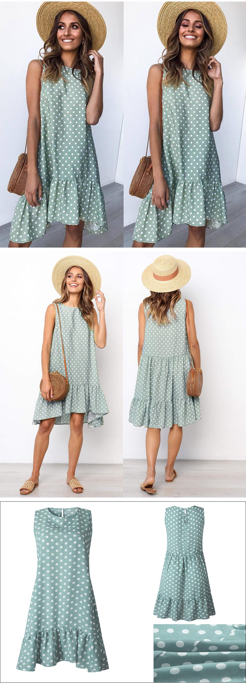 Lossky Women's Polka Dot Chiffon Sleeveless Beach Min Summer Dress.