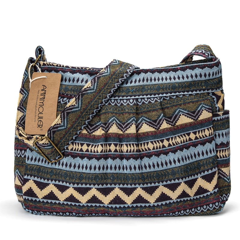Annmouler Women's Cotton Crossbody Shoulder Bag With Multiple Pockets.