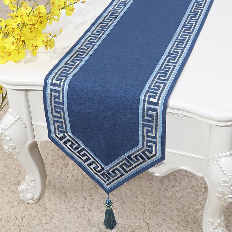 Rose Linen Table Runner With Tassels.