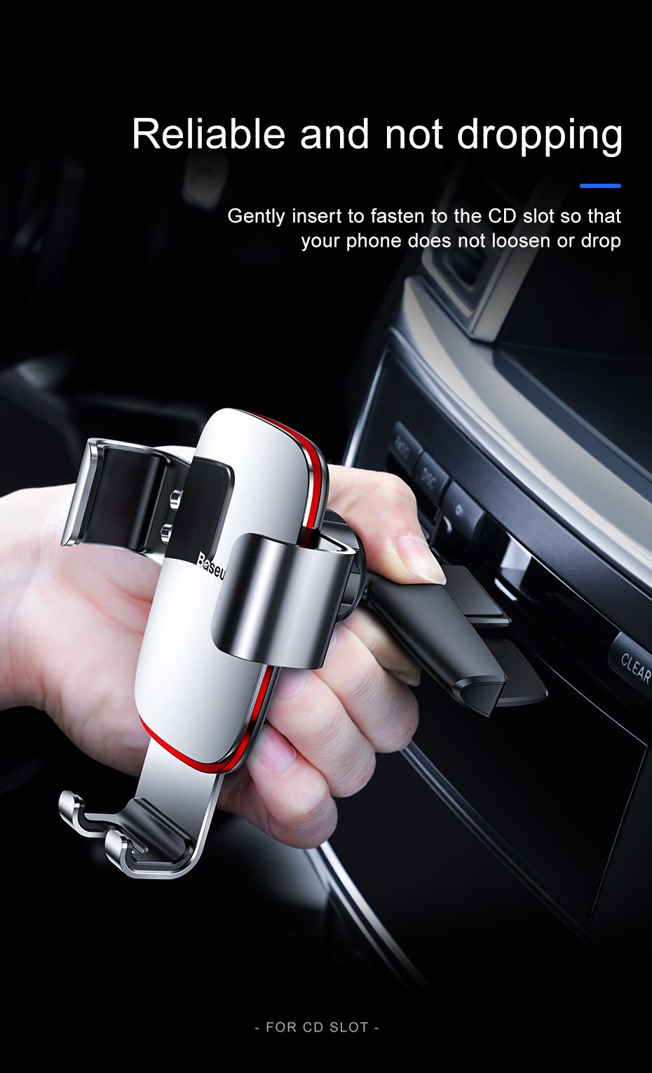 Car cell phone holder mounts in the CD player Suitable for iphones and Samsung mobiles.