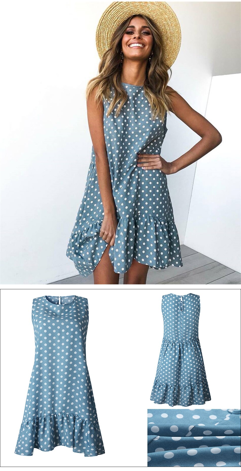 Lossky Women's Polka Dot Chiffon Sleeveless Beach Min Summer Dress.