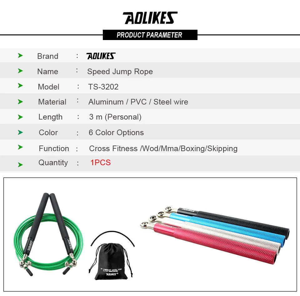 AOLIKES 1PCS Cross fit Wire And PVC Speed Jump Rope With Carrying Bag