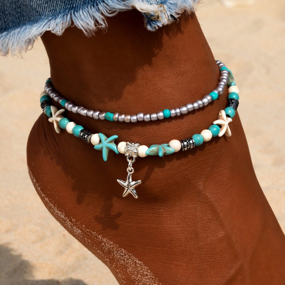 IPARAM Bobo Retro Bohemia Round Rune Starfish Anklet Pull Bead Bracelet.