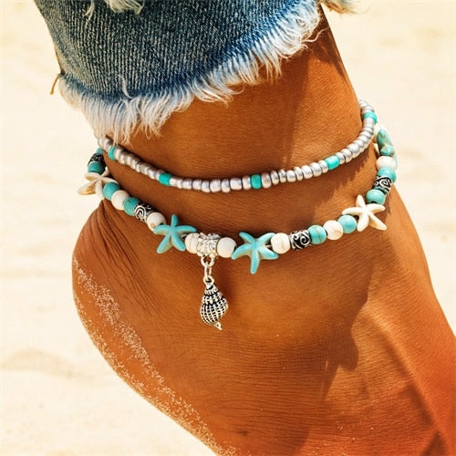 IPARAM Bobo Retro Bohemia Round Rune Starfish Anklet Pull Bead Bracelet.