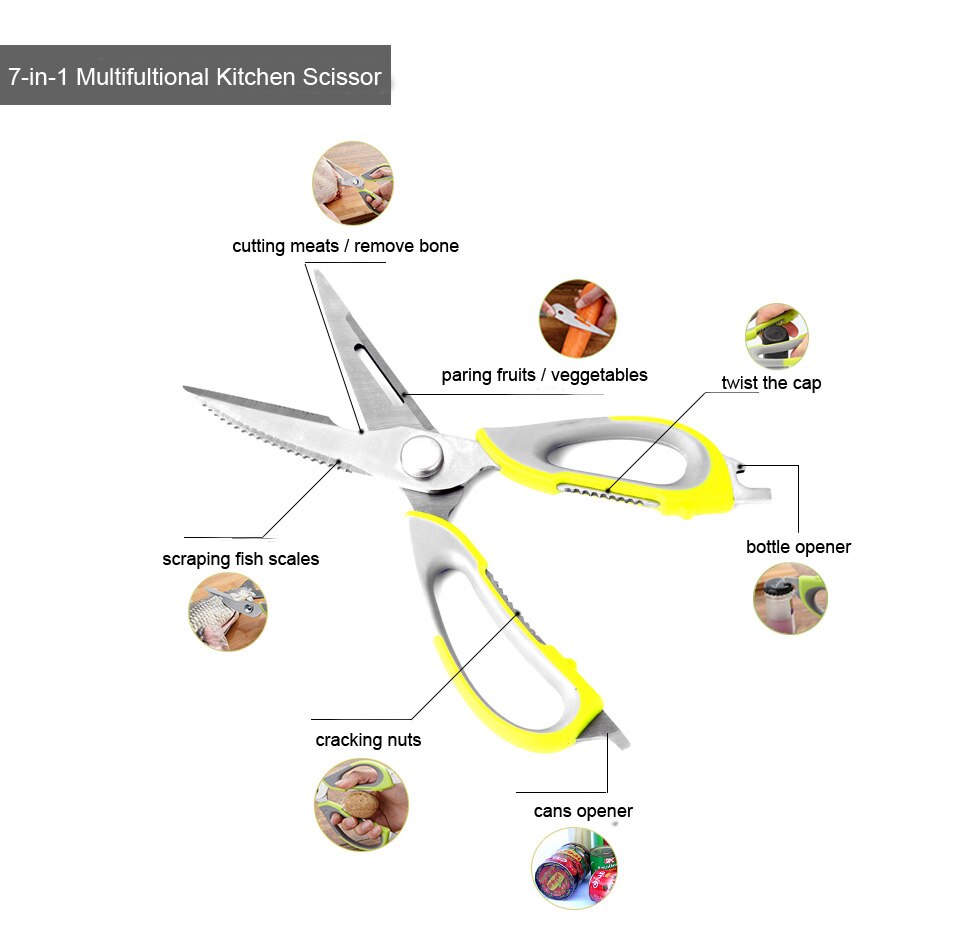 XITUO Multifunction Stainless Steel Kitchen Scissors. These cooking shears can be used to cut chicken and fish.