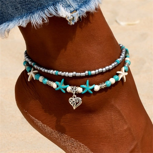 IPARAM Bobo Retro Bohemia Round Rune Starfish Anklet Pull Bead Bracelet.