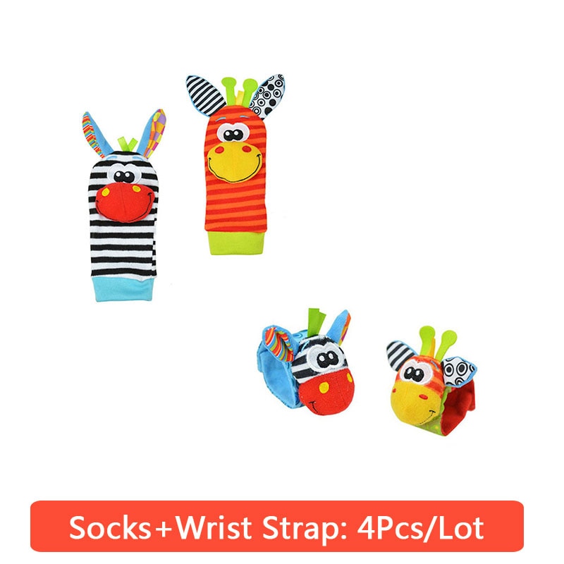0-12 Months Baby Animal Socks+ Rattle OR Wrist Strap +Rattles.