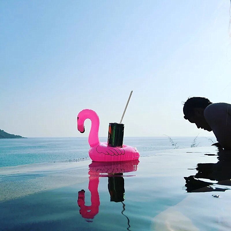 Tropical Flamingo Inflatable Drink Holder. Great for Pool Parties.