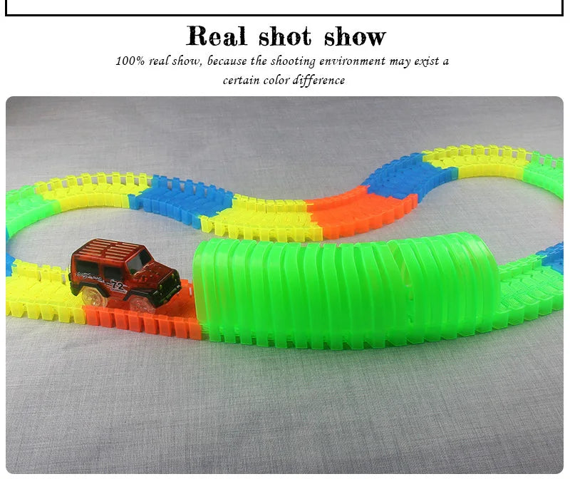 Flexible Glowing Race Track Set. Amount Of Pieces And Number Of Cars Vary.