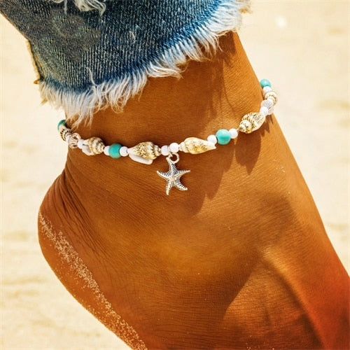 IPARAM Bobo Retro Bohemia Round Rune Starfish Anklet Pull Bead Bracelet.