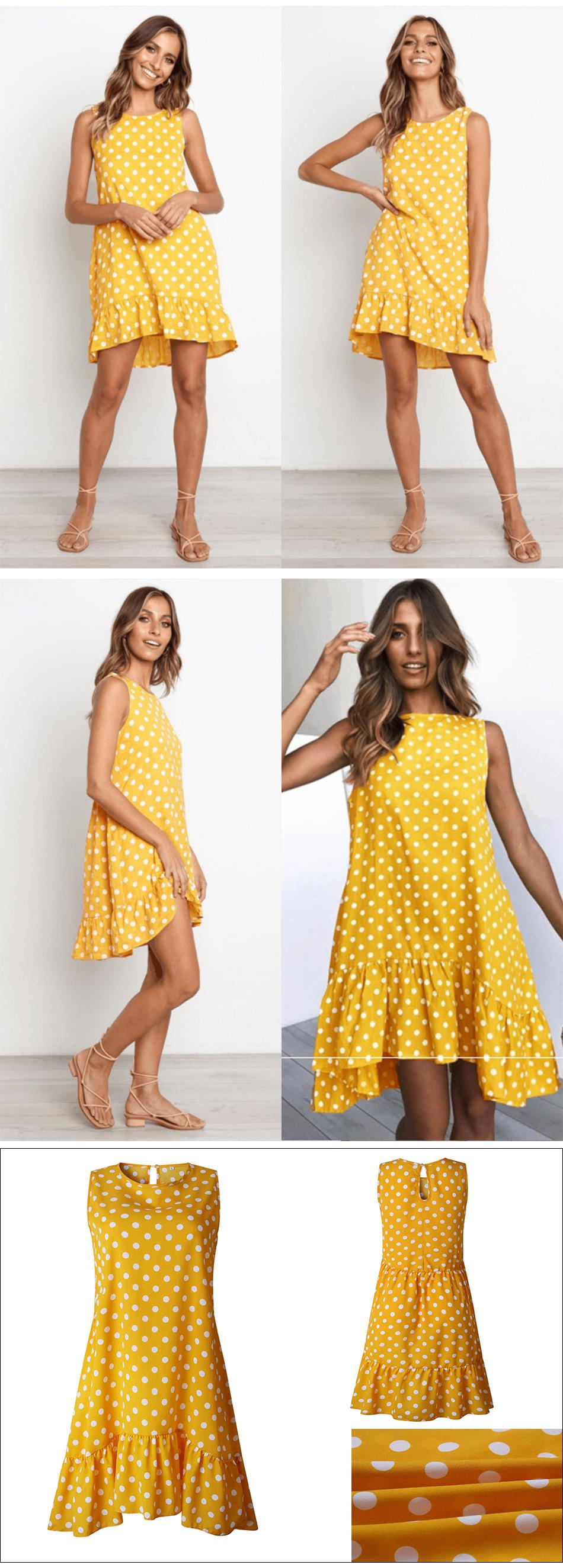 Lossky Women's Polka Dot Chiffon Sleeveless Beach Min Summer Dress.