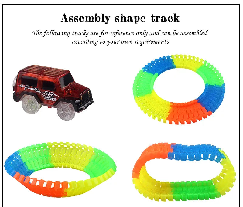 Flexible Glowing Race Track Set. Amount Of Pieces And Number Of Cars Vary.