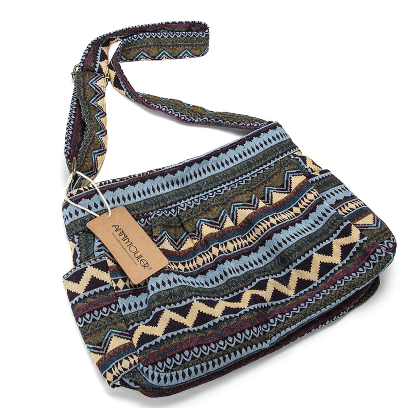 Annmouler Women's Cotton Crossbody Shoulder Bag With Multiple Pockets.