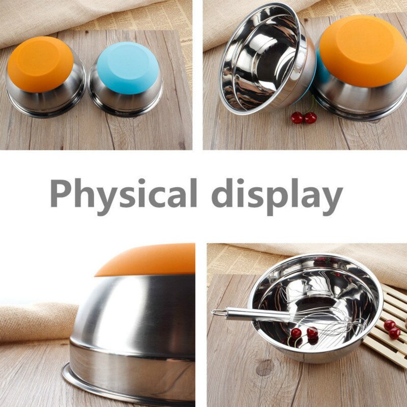 1.5-2 - 2.5-3.5 -5QT (set of 5) Silicone bottom Stainless Steel Mixing Bowls.