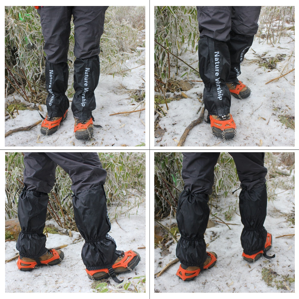 Waterproof outdoor snow leggings for hiking, walking and climbing.