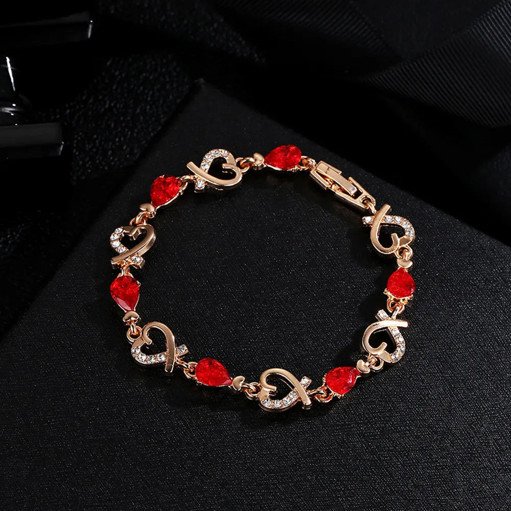 SUMENG New 5 Colors Crystal Heart Chain Bracelet.