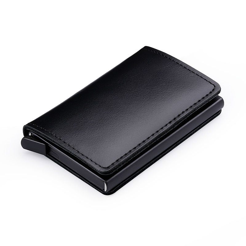 100% Genuine Leather Card Holder. RFID Protected 100% Genuine Leather. Metal side for credit cards to slide in.