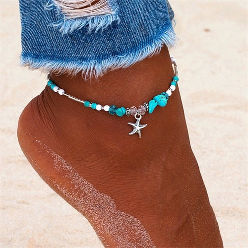 IPARAM Bobo Retro Bohemia Round Rune Starfish Anklet Pull Bead Bracelet.