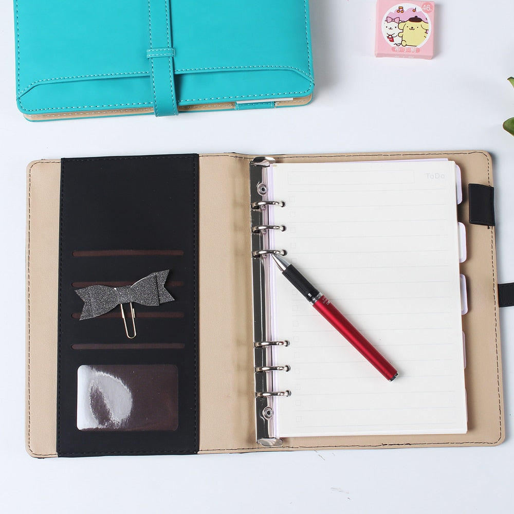 Macaron leather binder notebook organizer. Great for office and school planning.