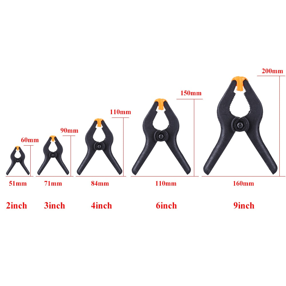 2/3/4/6/9inch Adjustable Plastic Spring Clamps for Woodworking.