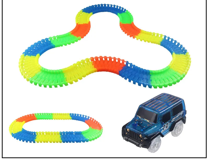 Flexible Glowing Race Track Set. Amount Of Pieces And Number Of Cars Vary.