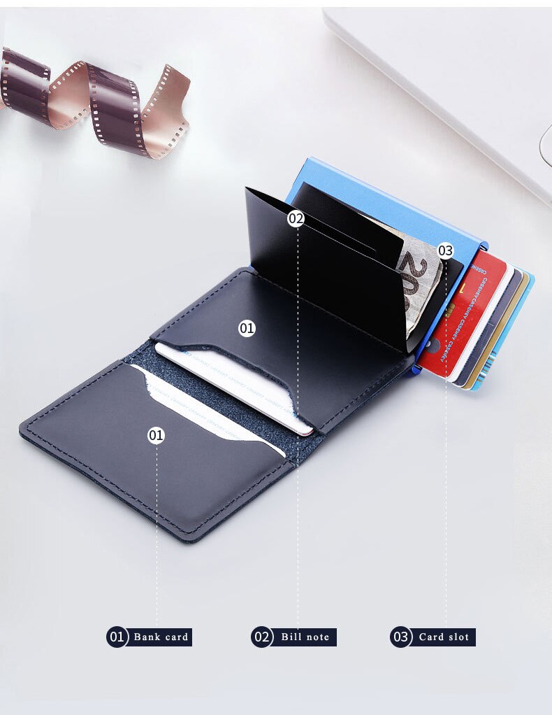 100% Genuine Leather Card Holder. RFID Protected 100% Genuine Leather. Metal side for credit cards to slide in.