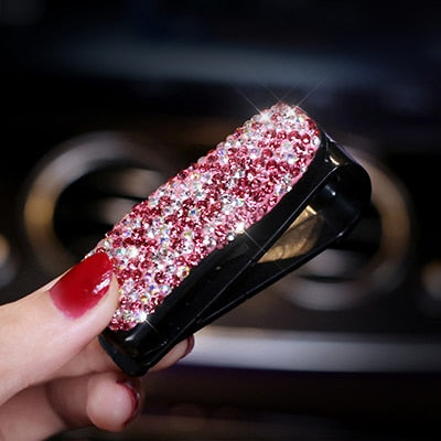 1X Car Vehicle Sun Visor Sunglasses Eyeglasses Glasses Holder ABS Clip Credit Card Package ID Storage Bag with Diamond Hand-Made