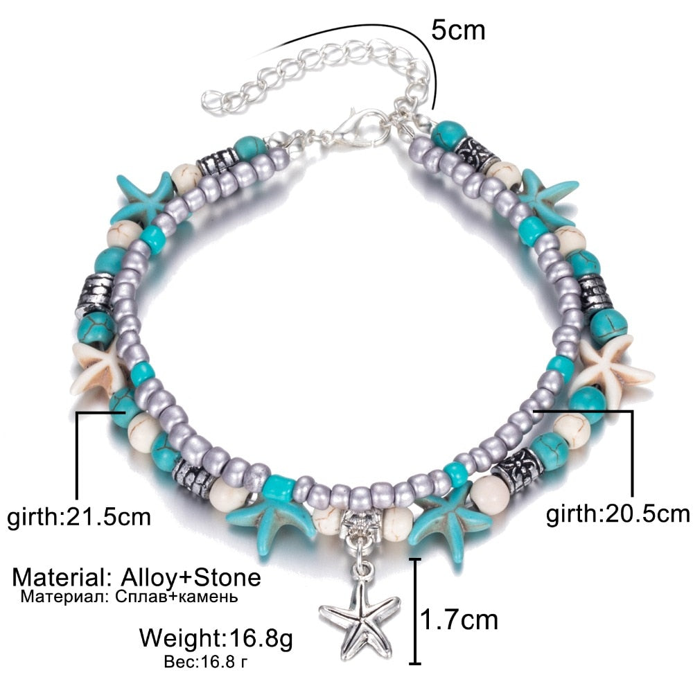 IPARAM Bobo Retro Bohemia Round Rune Starfish Anklet Pull Bead Bracelet.