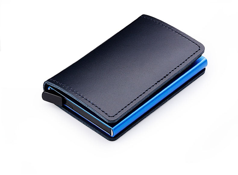 100% Genuine Leather Card Holder. RFID Protected 100% Genuine Leather. Metal side for credit cards to slide in.