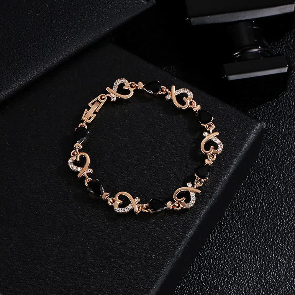 SUMENG New 5 Colors Crystal Heart Chain Bracelet.