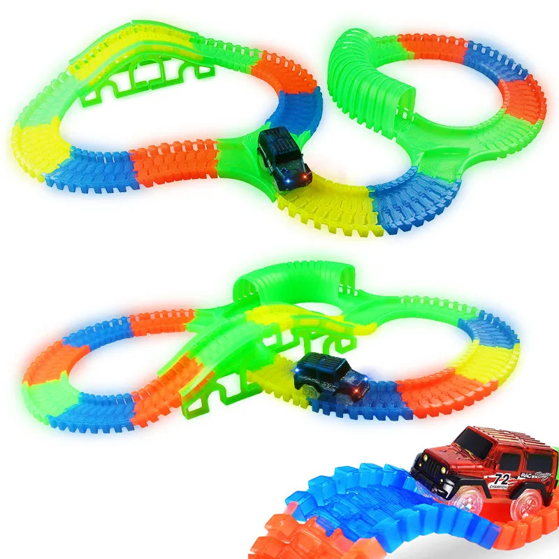 Flexible Glowing Race Track Set. Amount Of Pieces And Number Of Cars Vary.